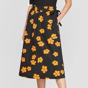 Women's Floral Print Paperbag Slim Fit Tie Skirt